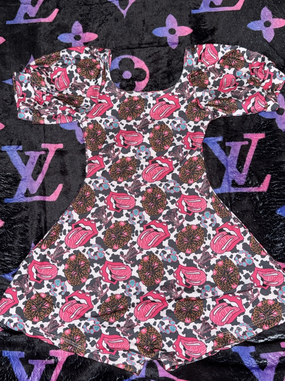 Louis Vuitton Pink Graphic Puff-Sleeve Dress